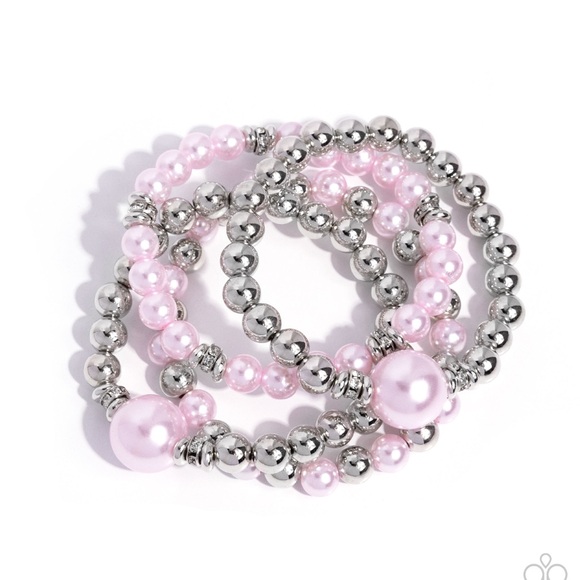 NWT Pink/Silver Beaded Stretchy Bracelet Set(Last One) - Picture 3 of 5